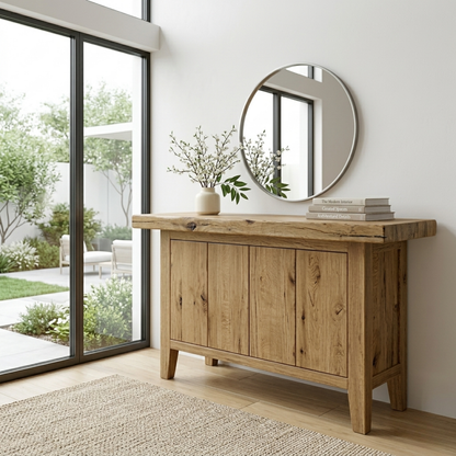 Solid Wood Console Table with Cabinet Storage – Modern Rustic Entryway Sideboard