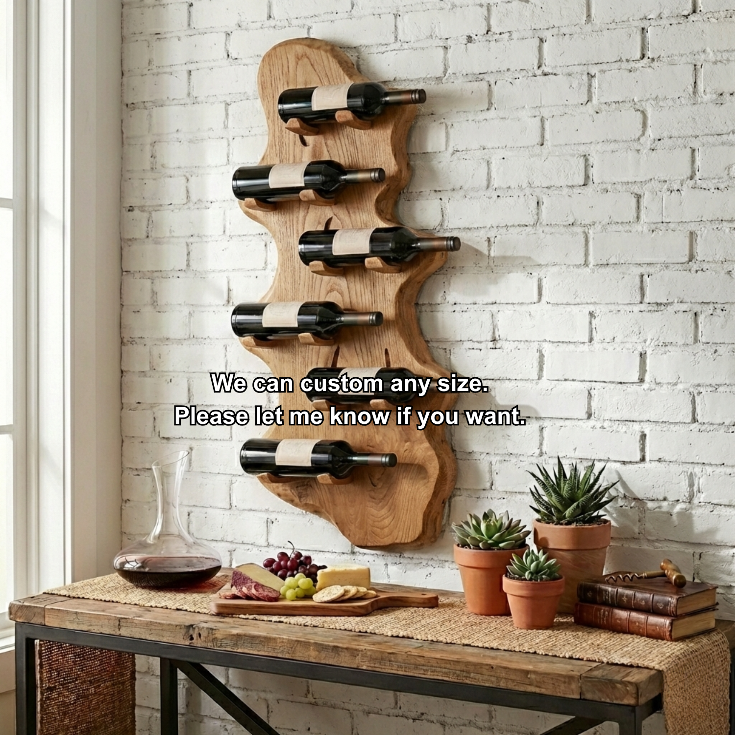 Live Edge Wooden Wine Rack Wall Mount – Handmade Solid Wood Wine Holder