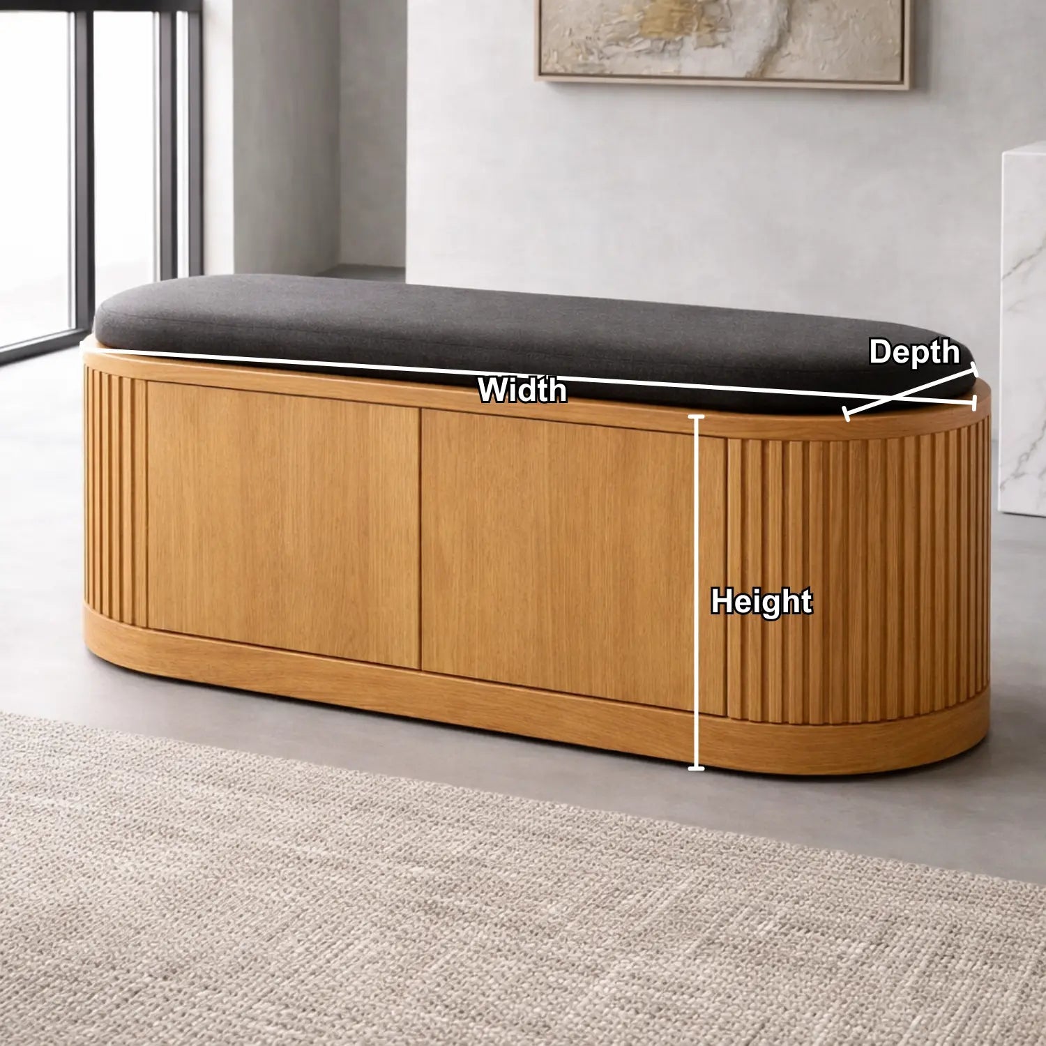 Solid Wood Shoe Storage Bench with Fluted Sides and Hidden Cabinet Entryway Bench Kitchnce