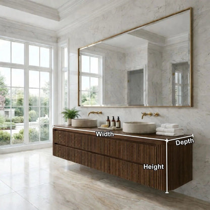 Floating Double Sink Bathroom Vanity with Fluted Front Drawers – Modern Solid Wood Kitchnce
