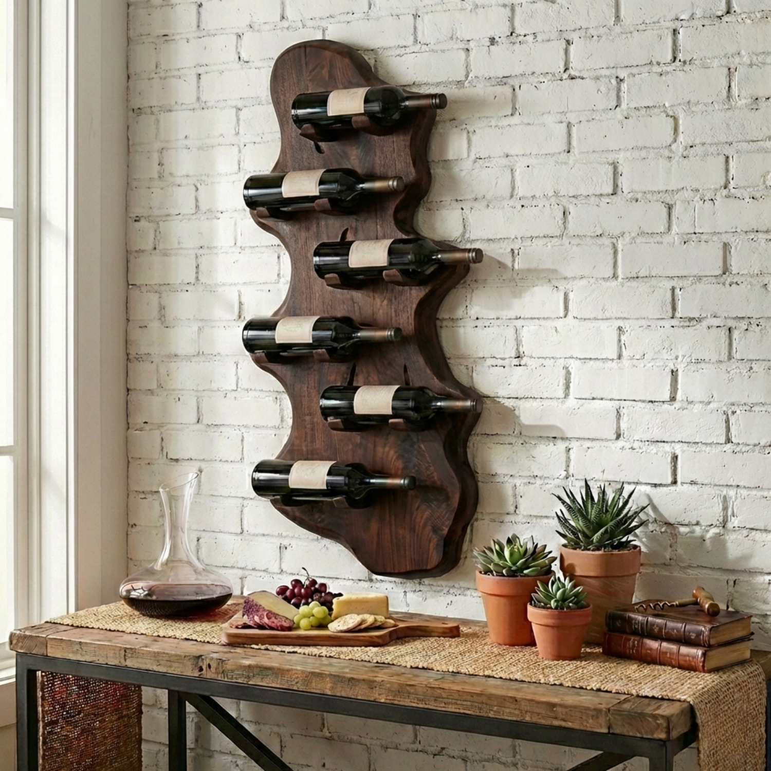 Live Edge Wooden Wine Rack Wall Mount – Handmade Solid Wood Wine Holder