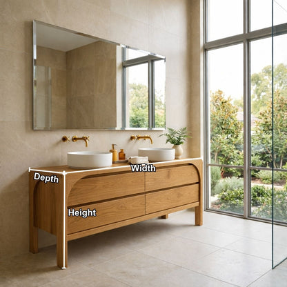 Solid Wood Modern Double Sink Bathroom Vanity with Curved Edge Frame & 4 Drawers Kitchnce