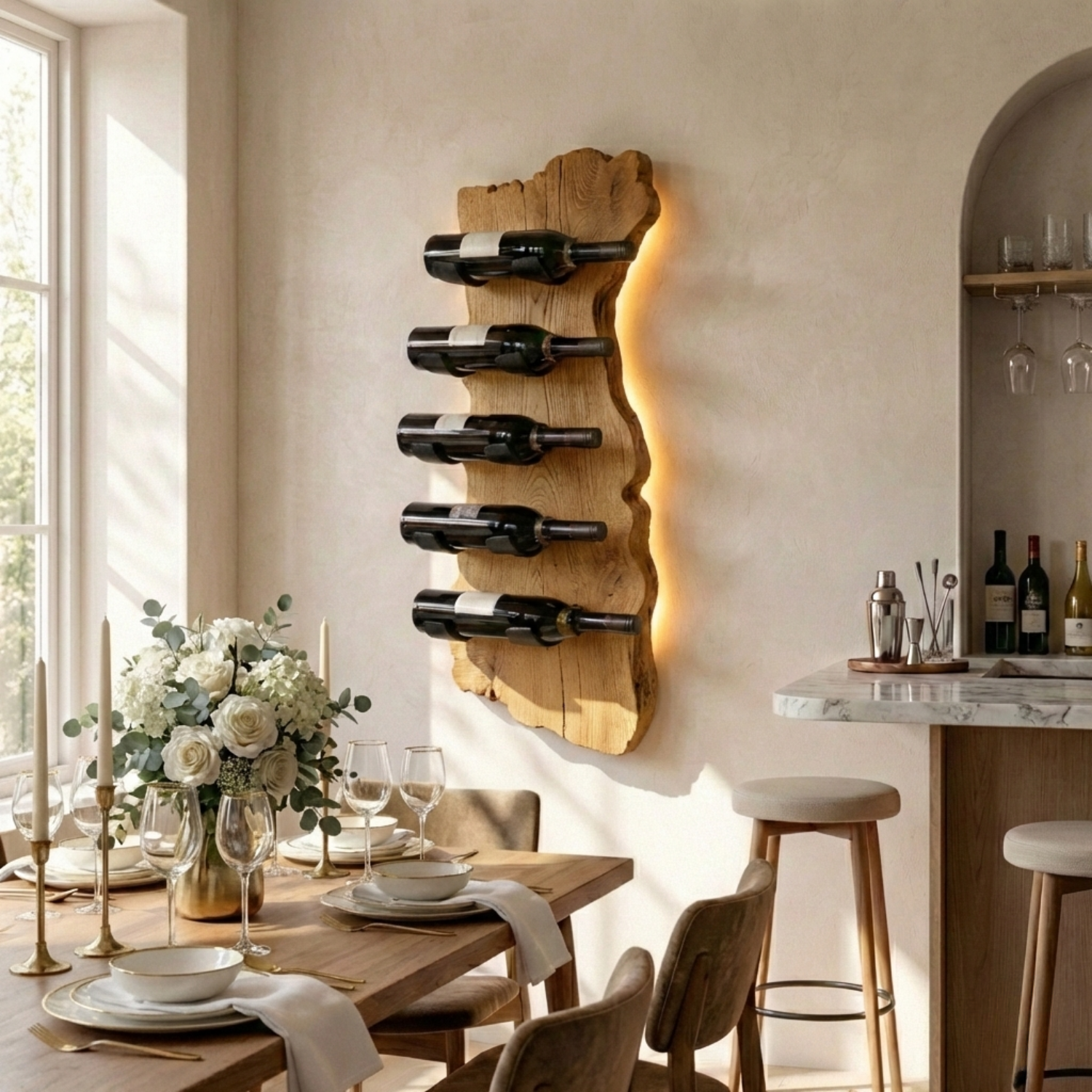 Handcrafted Solid Wood Wall Wine Holder – Live Edge Vertical Wine Rack