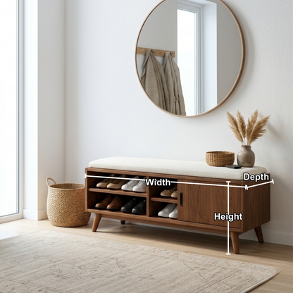 Solid Wood Shoe Storage Bench with Open Shelves and Side Cabinet Entryway Bench
