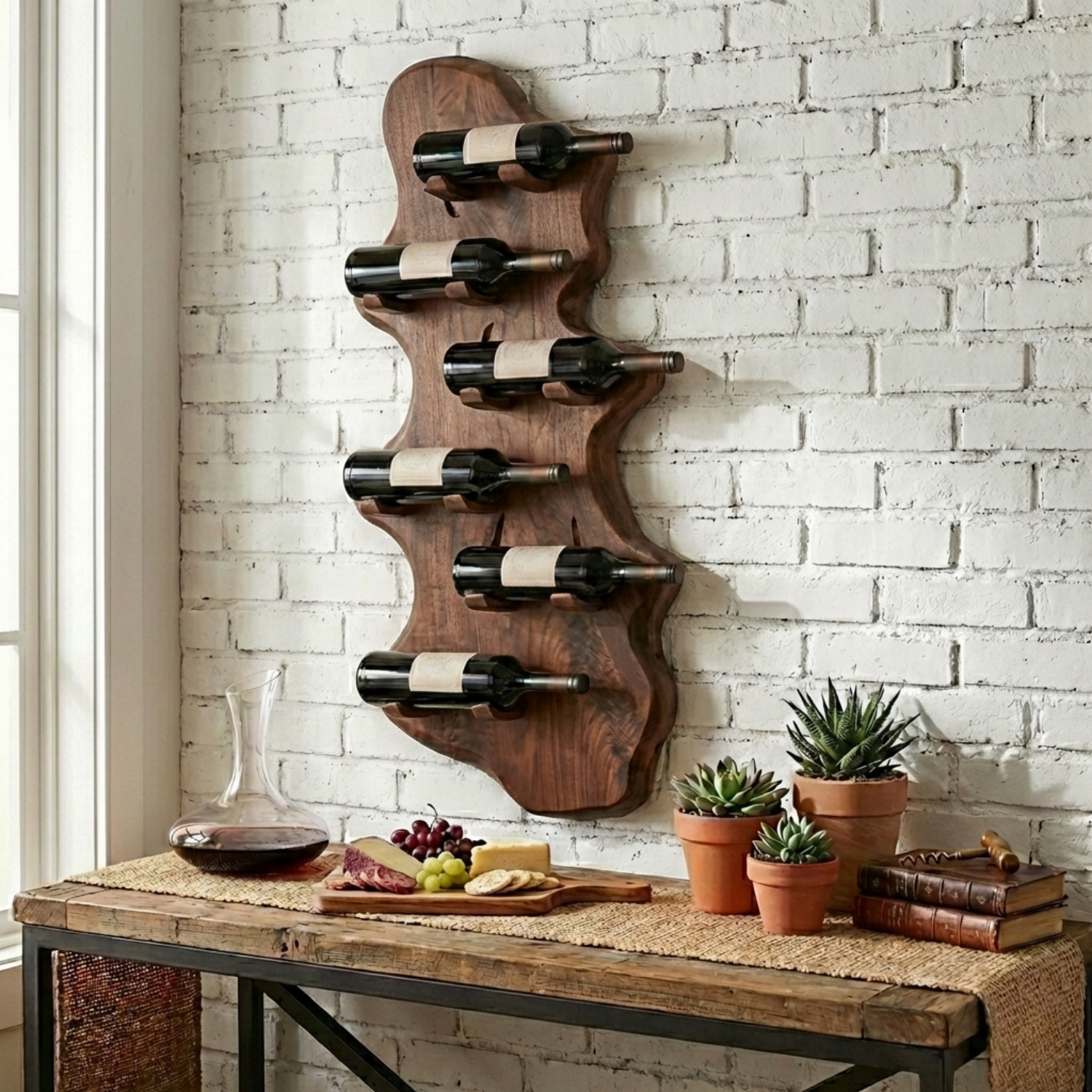 Live Edge Wooden Wine Rack Wall Mount – Handmade Solid Wood Wine Holder