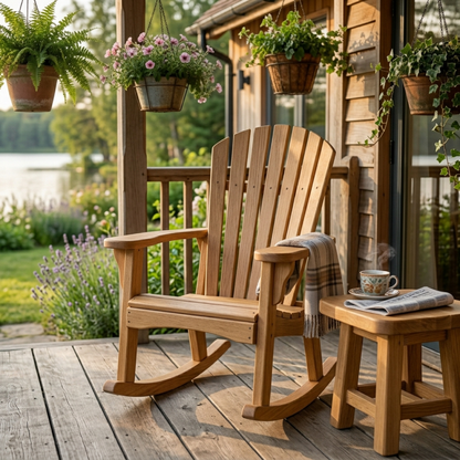Handcrafted Solid Wood Rocking Chair with Classic Slatted Back Design