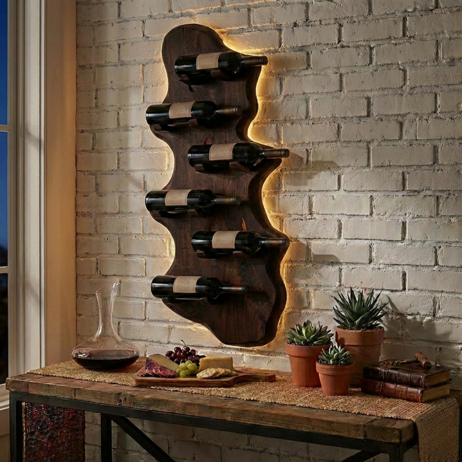 Live Edge Wooden Wine Rack Wall Mount – Handmade Solid Wood Wine Holder