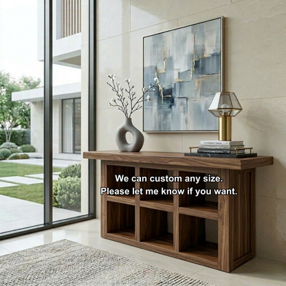Solid Wood Console Table with Open Cubby Storage – Rustic Modern Entryway Table