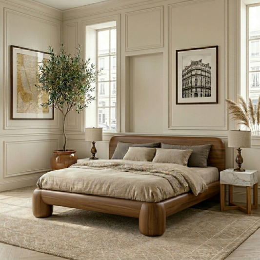 Solid Wood Platform Bed Frame with Rounded Corners and Sculpted Legs