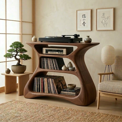 Solid Wood Record Player Stand with Vinyl Storage Shelves for Turntable Setup Kitchnce