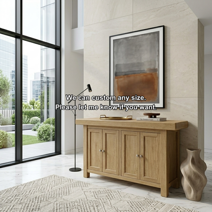 Solid Wood Console Table with Cabinet Doors – Modern Entryway Storage Sideboard