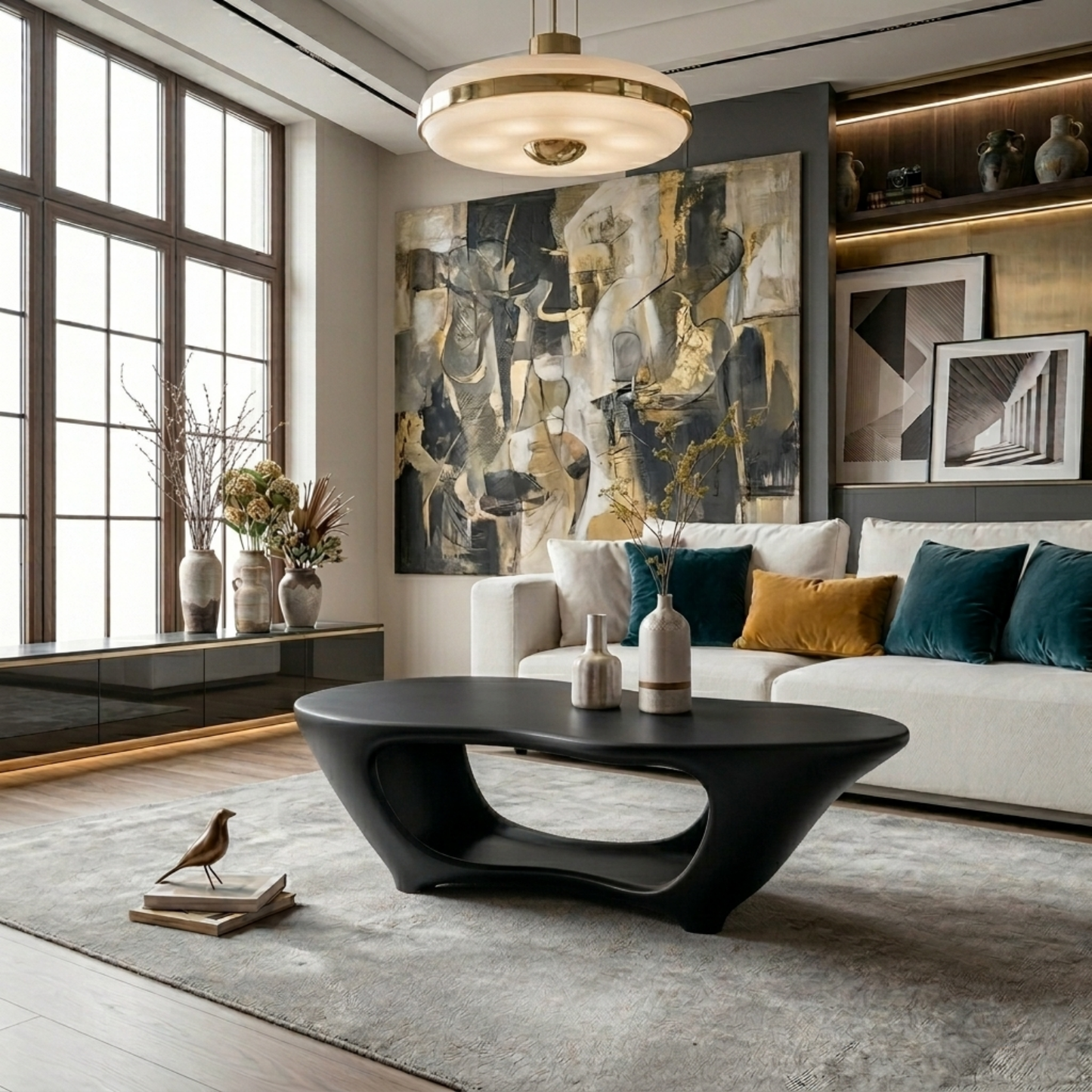 Sculptural Solid Wood Coffee Table – Modern Organic Living Room Center Table Kitchnce