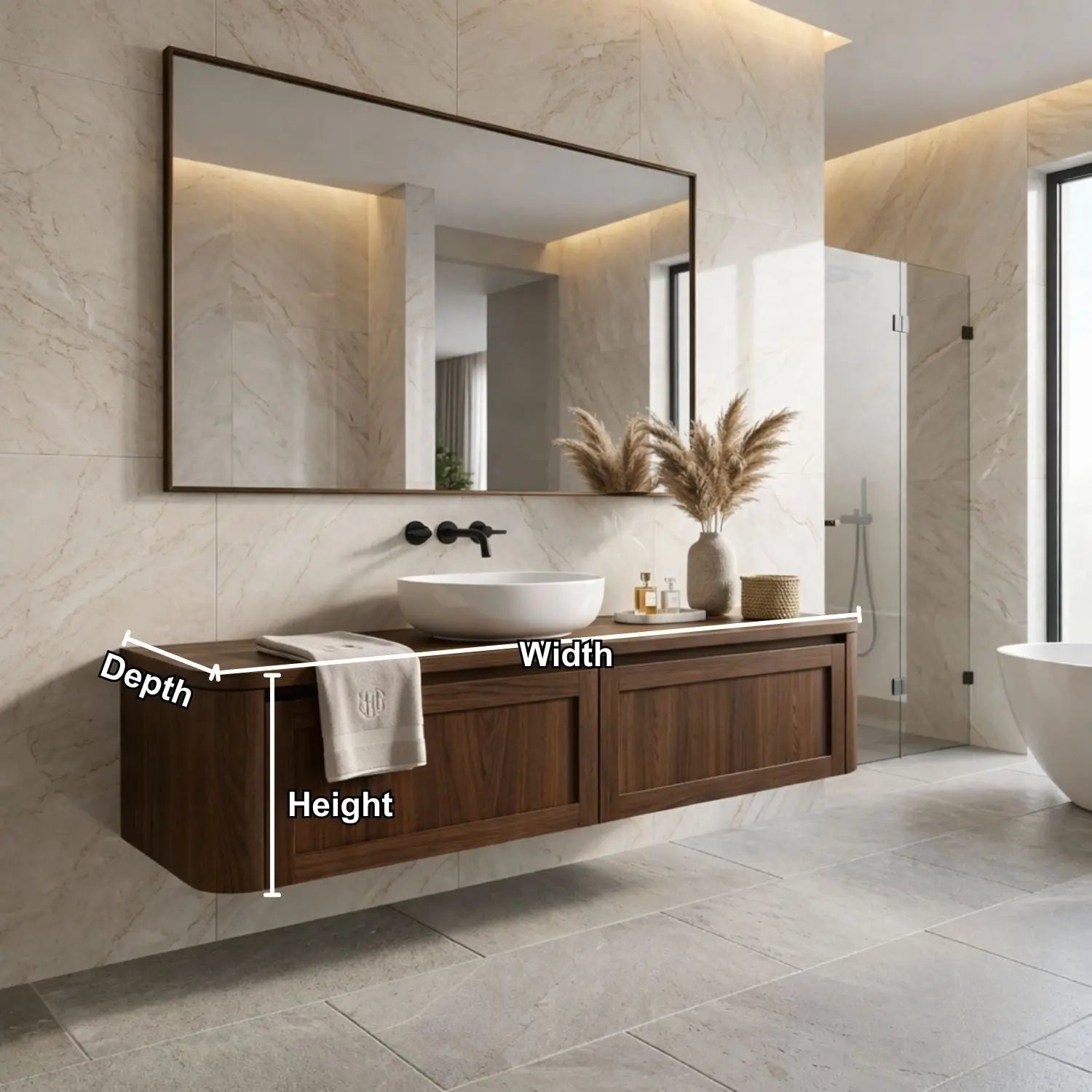 Floating Bathroom Vanity with Framed Panel Doors and Rounded Side Design Kitchnce