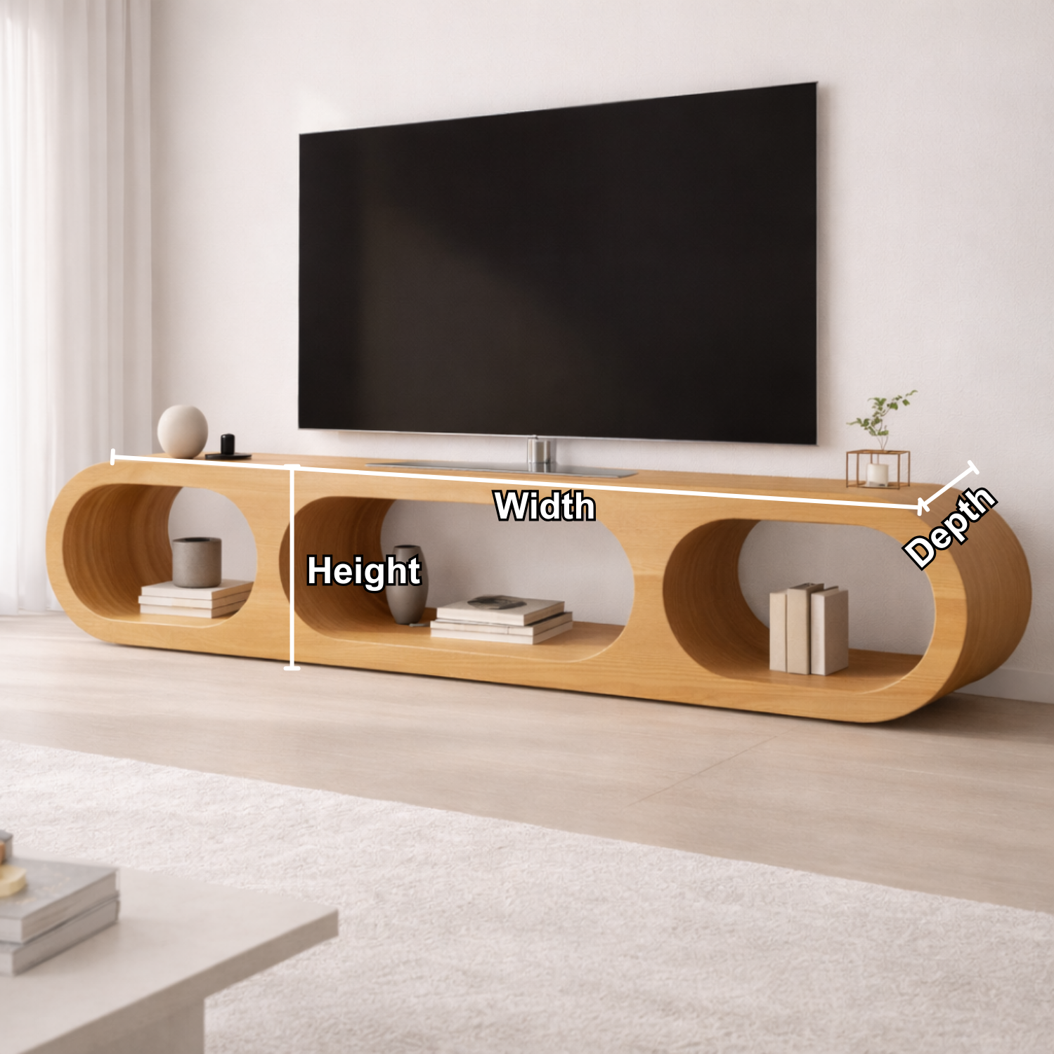 Modern Solid Wood TV Stand with Oval Open Storage and Sleek Design Kitchnce