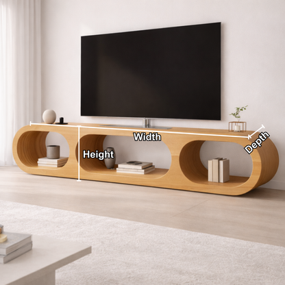 Modern Solid Wood TV Stand with Oval Open Storage and Sleek Design Kitchnce