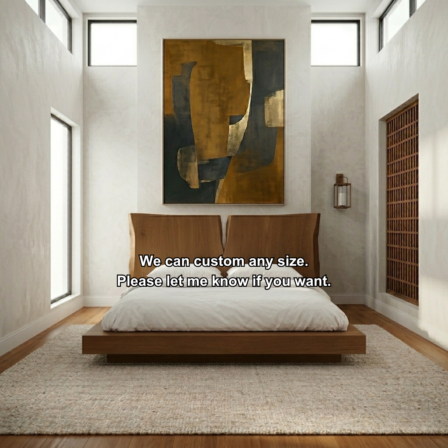 Solid Wood Platform Bed Frame with Sculpted Split Headboard
