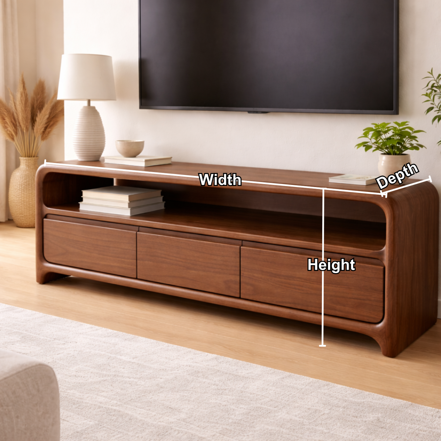 Solid Wood TV Stand with Sleek Design and Storage Drawers Kitchnce