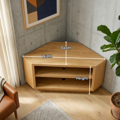 Solid Wood Corner TV Stand with Open Shelving – Space Saving Media Console