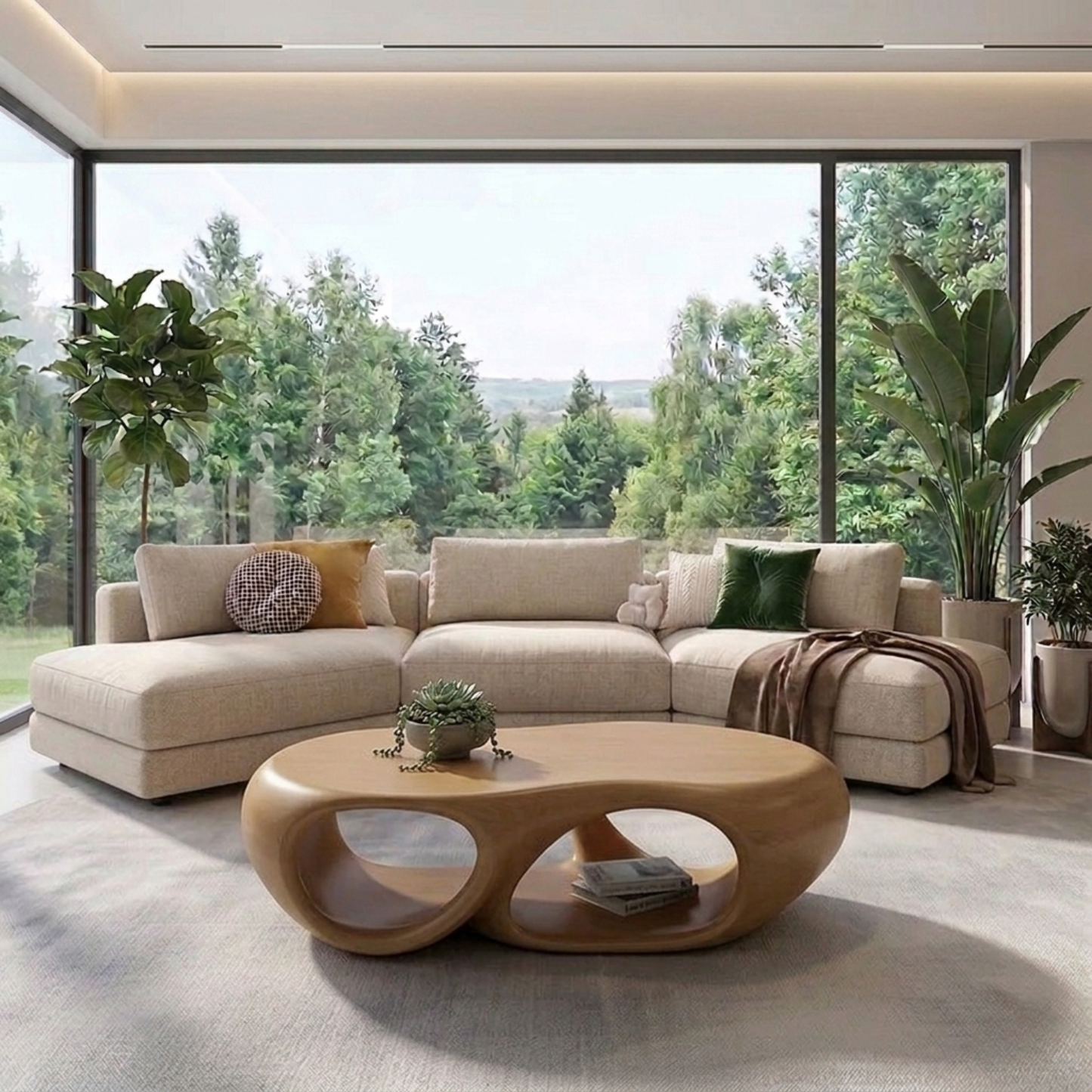 Sculptural Solid Wood Coffee Table – Modern Organic Living Room Center Table Kitchnce