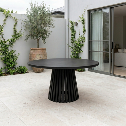 Round Solid Wood Outdoor Dining Table with Slatted Pedestal Base