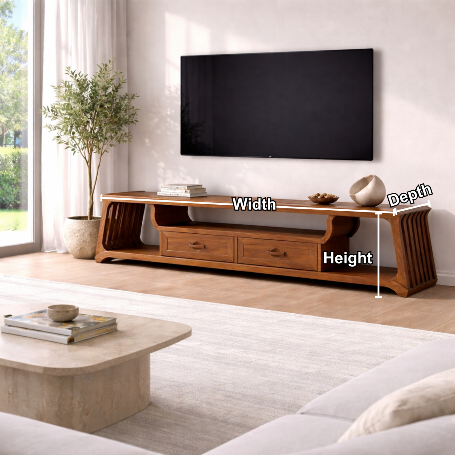 Modern Solid Wood TV Stand with Storage – Stylish & Functional TV Console Kitchnce