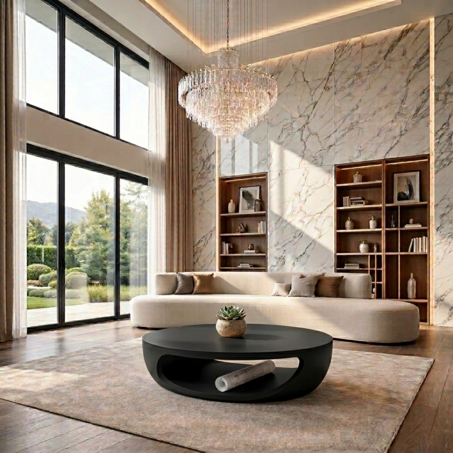 Solid Wood Round Coffee Table with Open Base – Modern Sculptural Living Room Table Kitchnce