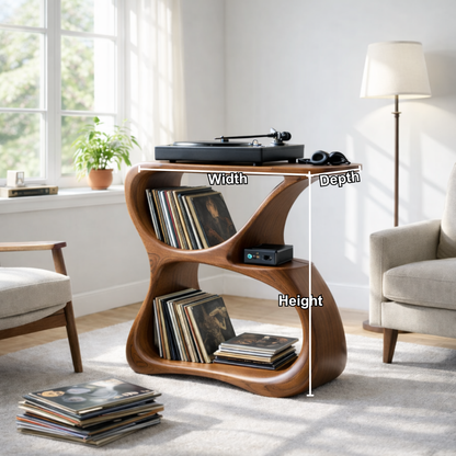 Solid Wood Record Player Stand with Vinyl Storage and Turntable Shelf Kitchnce