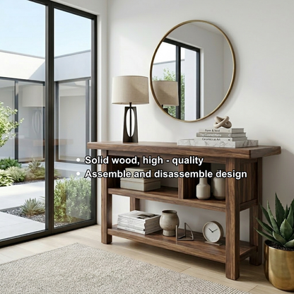 Solid Wood Console Table with Open Shelves – Modern Minimalist Entryway Display Table