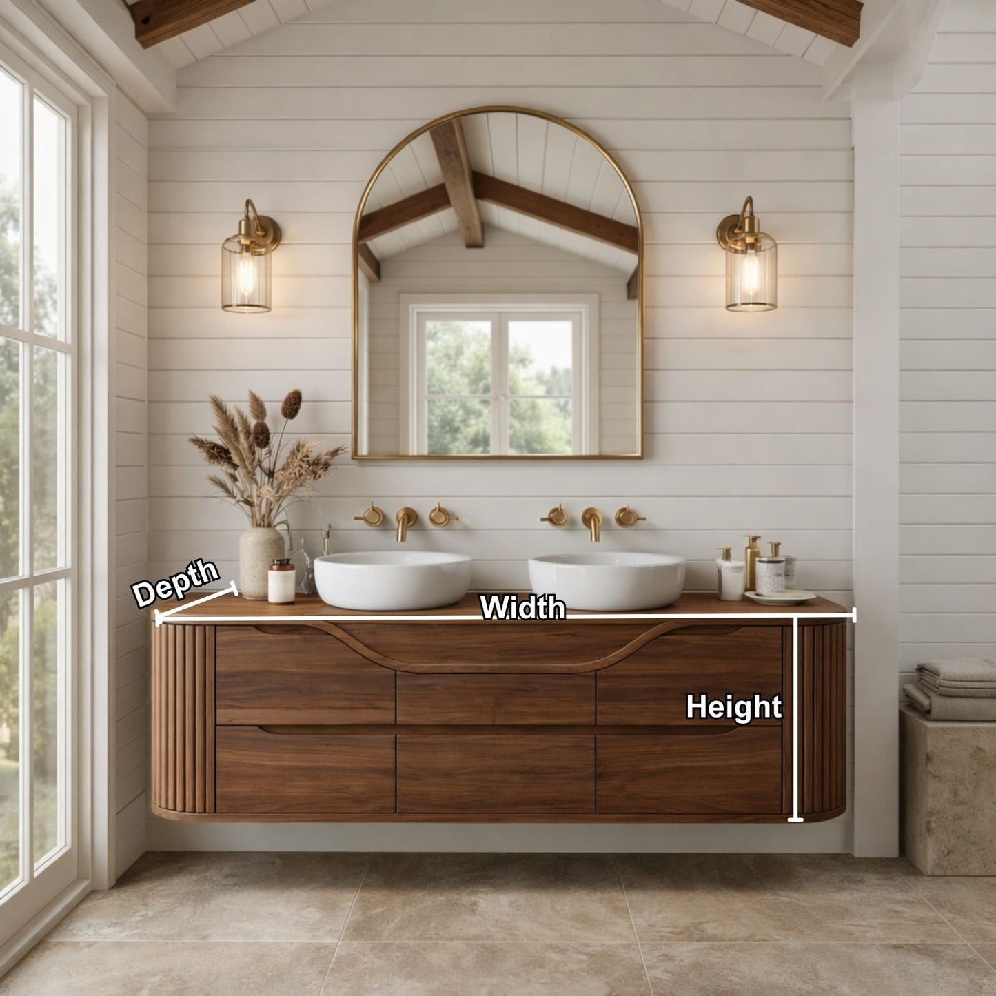 Handcrafted Floating Bathroom Vanity with Curved & Fluted Drawers – Elegant Wooden Design Kitchnce