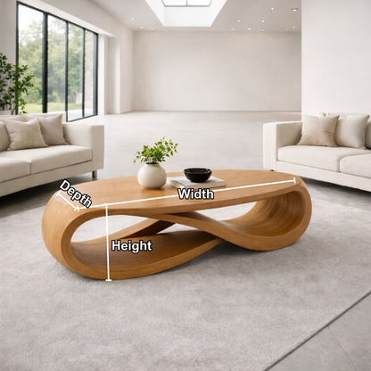 Solid Wood Oval Coffee Table with Sculptural Base – Modern Designer Living Room Table Kitchnce