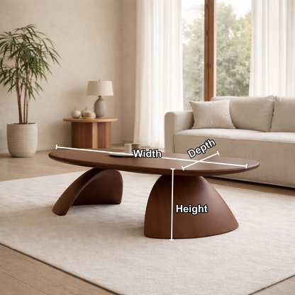 Solid Wood Oval Coffee Table – Sculptural Modern Living Room Center Table Kitchnce