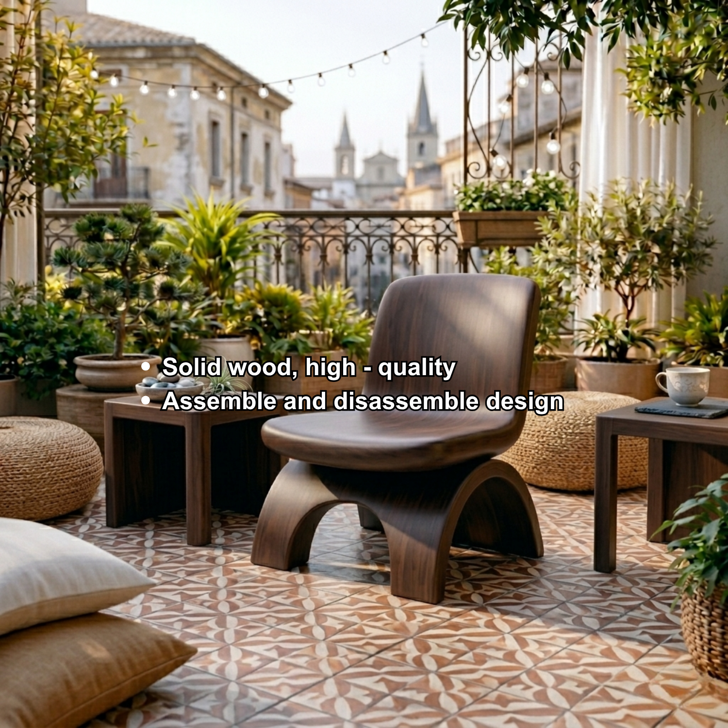 Handcrafted Solid Wood Lounge Chair Curved Base Low Seat Modern Sculptural Design