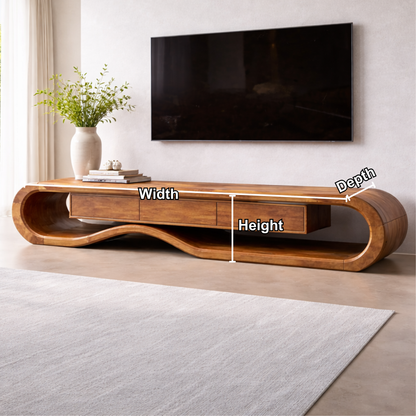 Solid Wood TV Stand with Curved Design and Ample Storage Kitchnce
