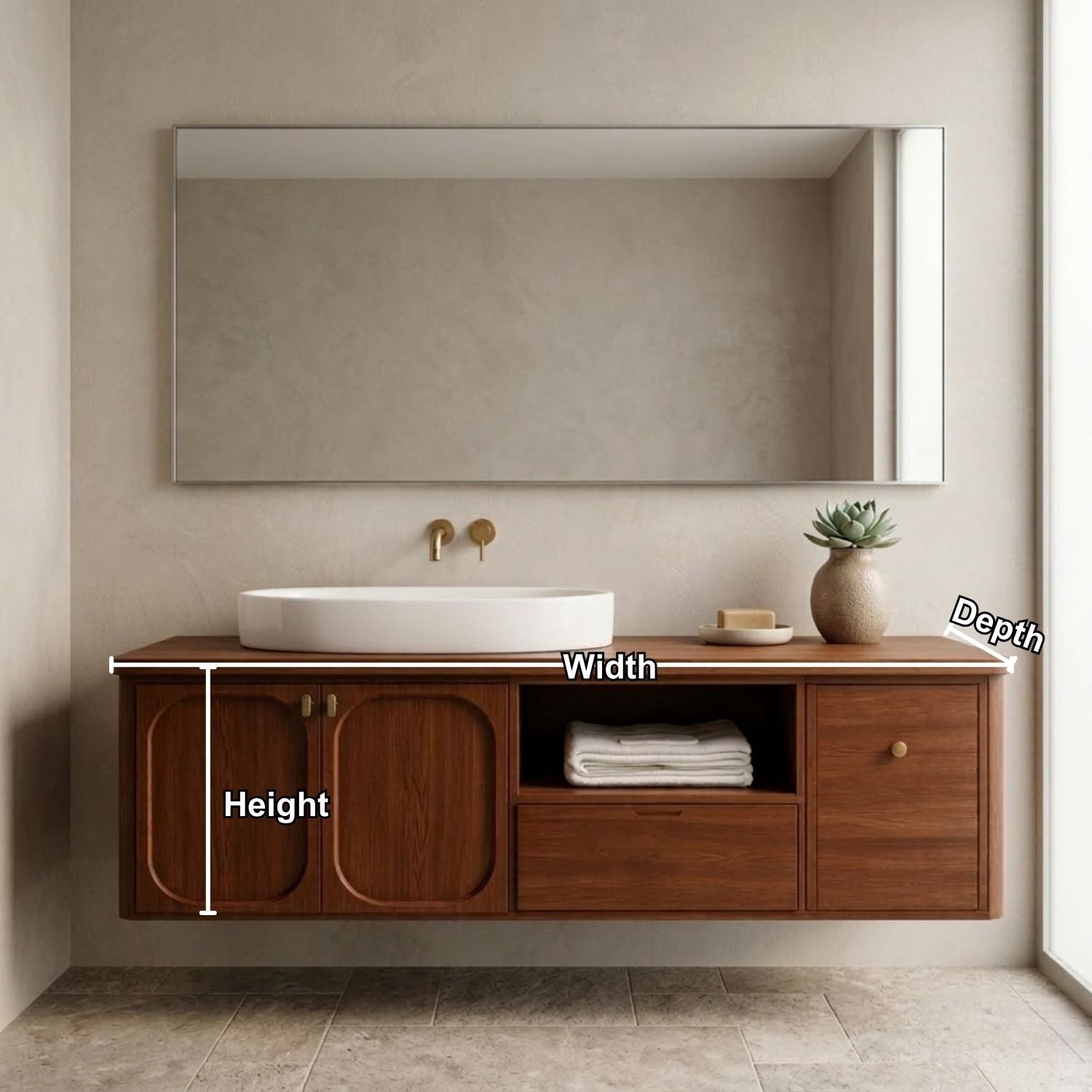 Floating Bathroom Vanity with Arched Cabinet Doors Drawer and Open Shelf Storage