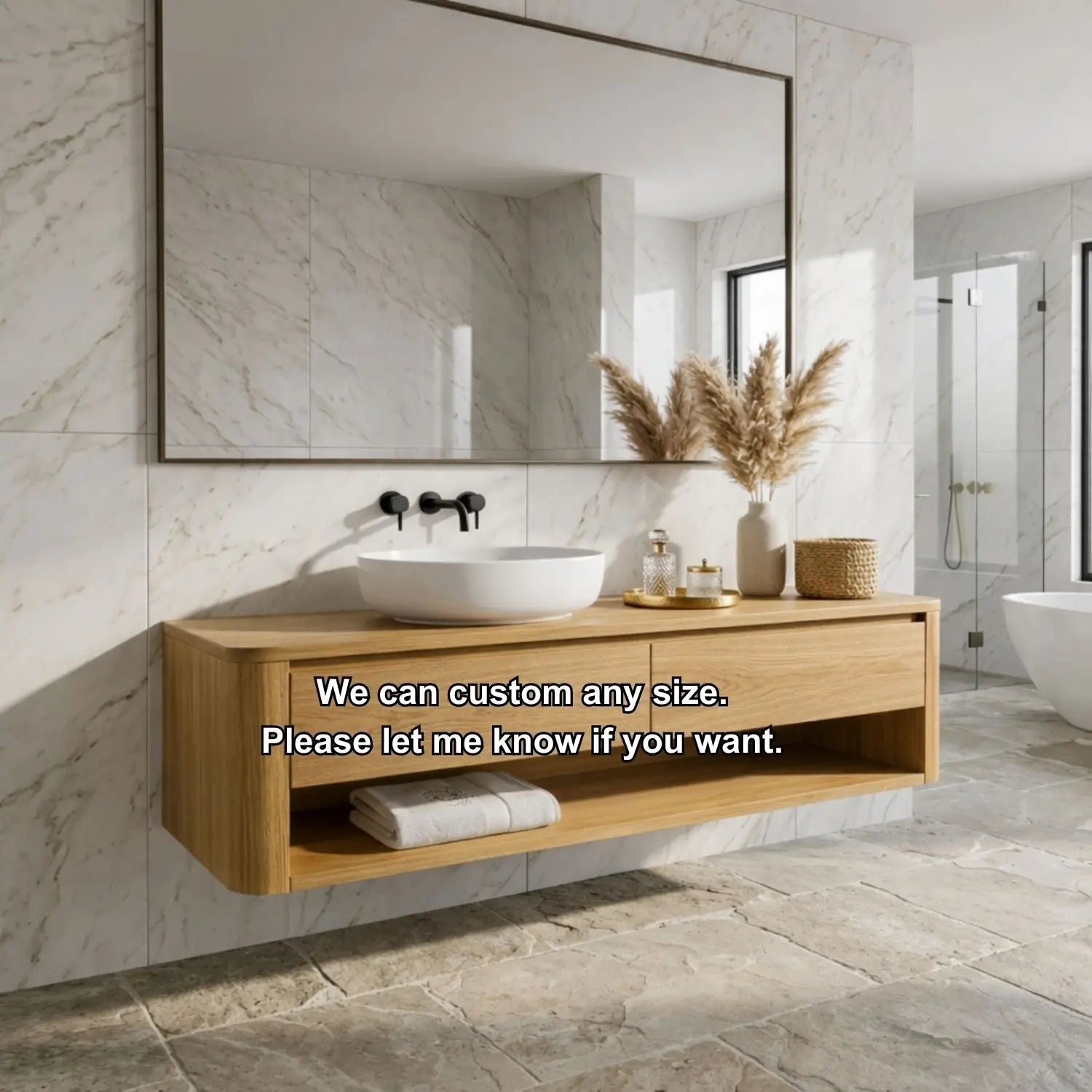 Floating Bathroom Vanity with Two Drawers and Open Shelf Storage Design Kitchnce