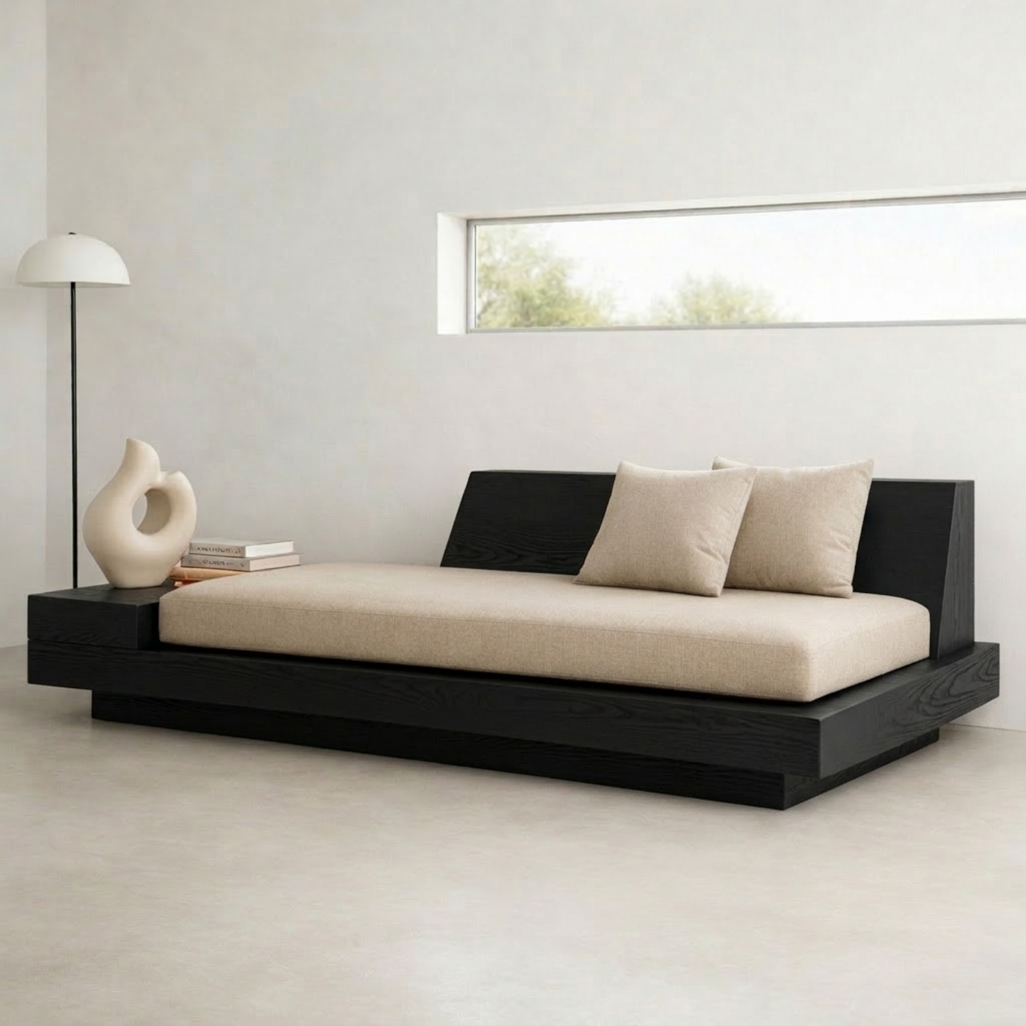 Modern Solid Wood Daybed with Minimalist Platform Base and Comfortable Backrest