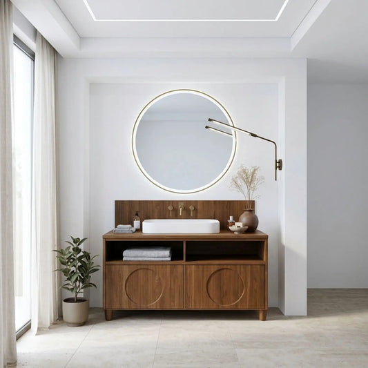Handcrafted Circular Detail Vanity - Solid Wood Freestanding Modern Bathroom Cabinet Kitchnce