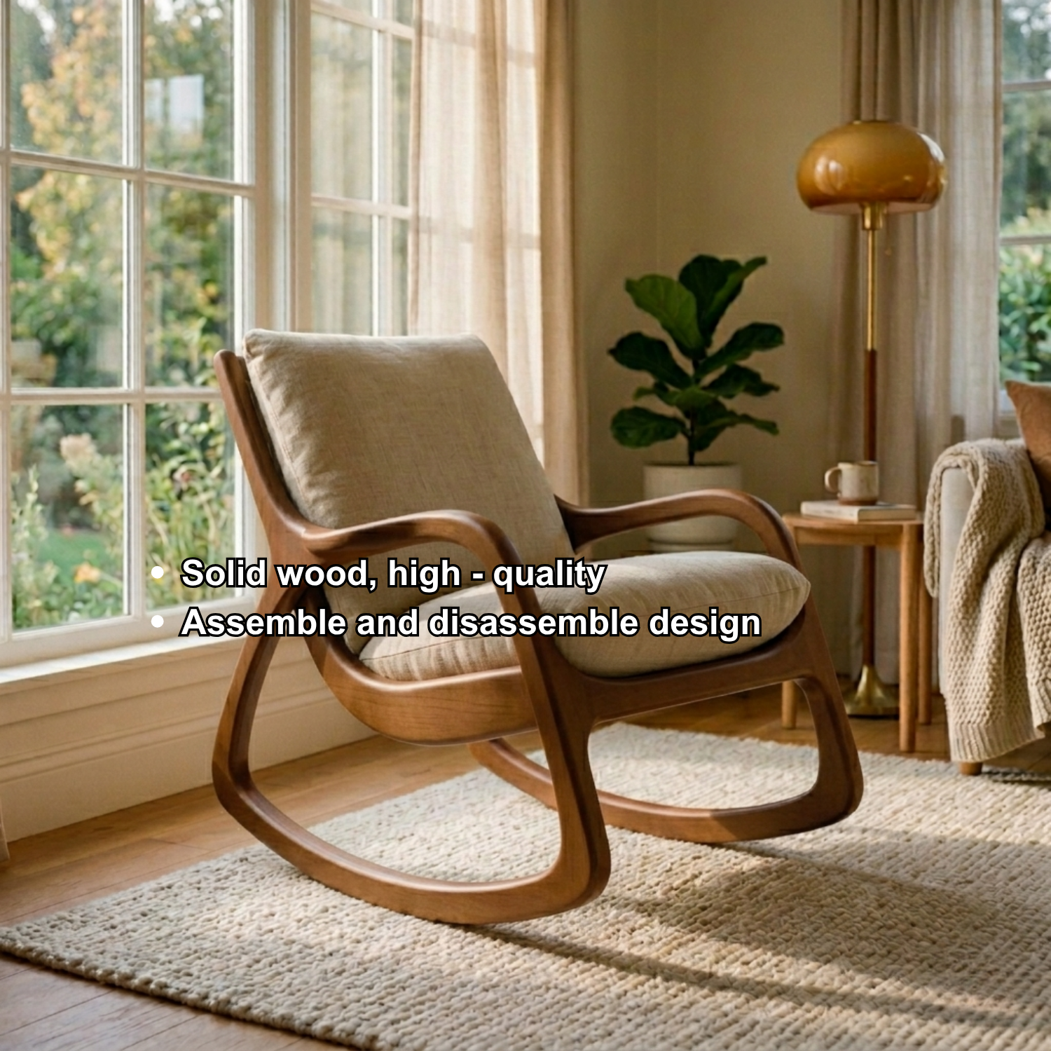 Handcrafted Solid Wood Rocking Chair – Modern Curved Frame Lounge Chair