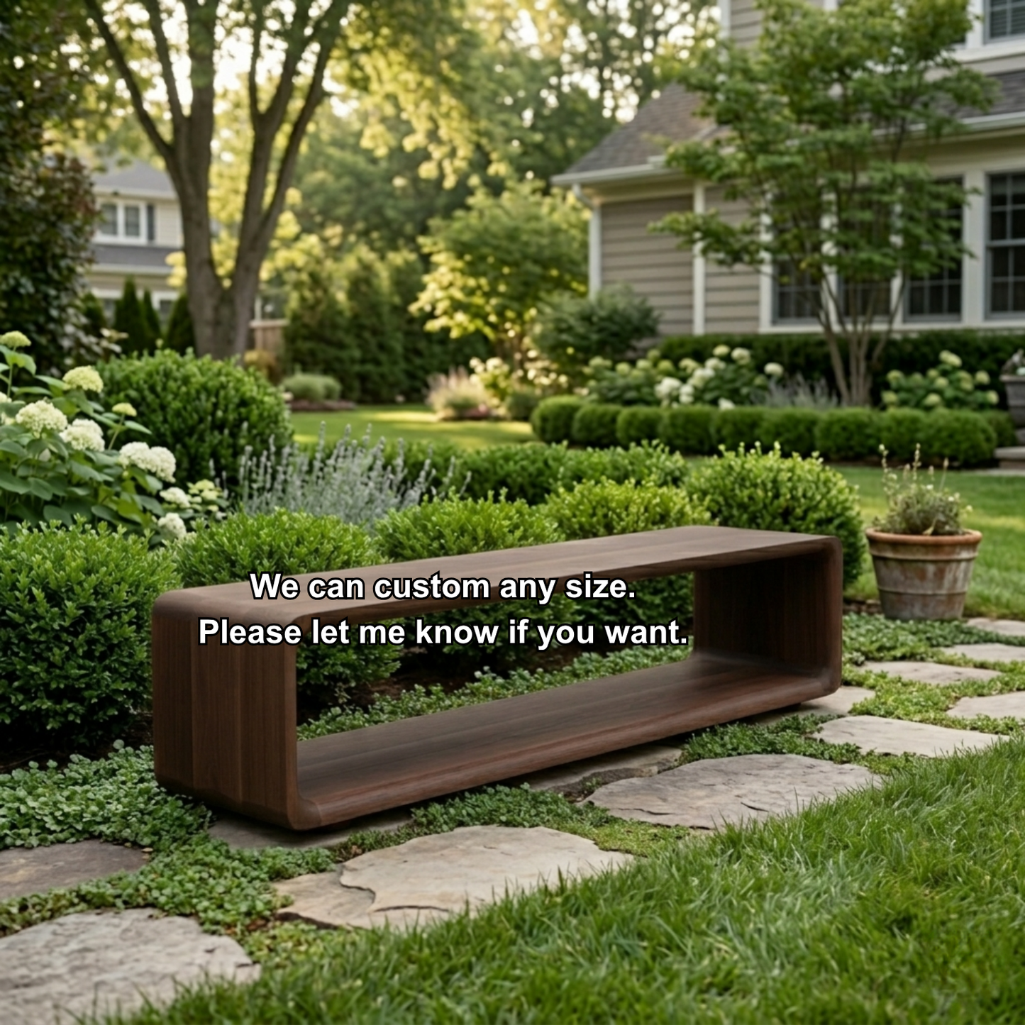 Solid Wood Outdoor Bench with Open Shelf Base and Rounded Waterfall Frame