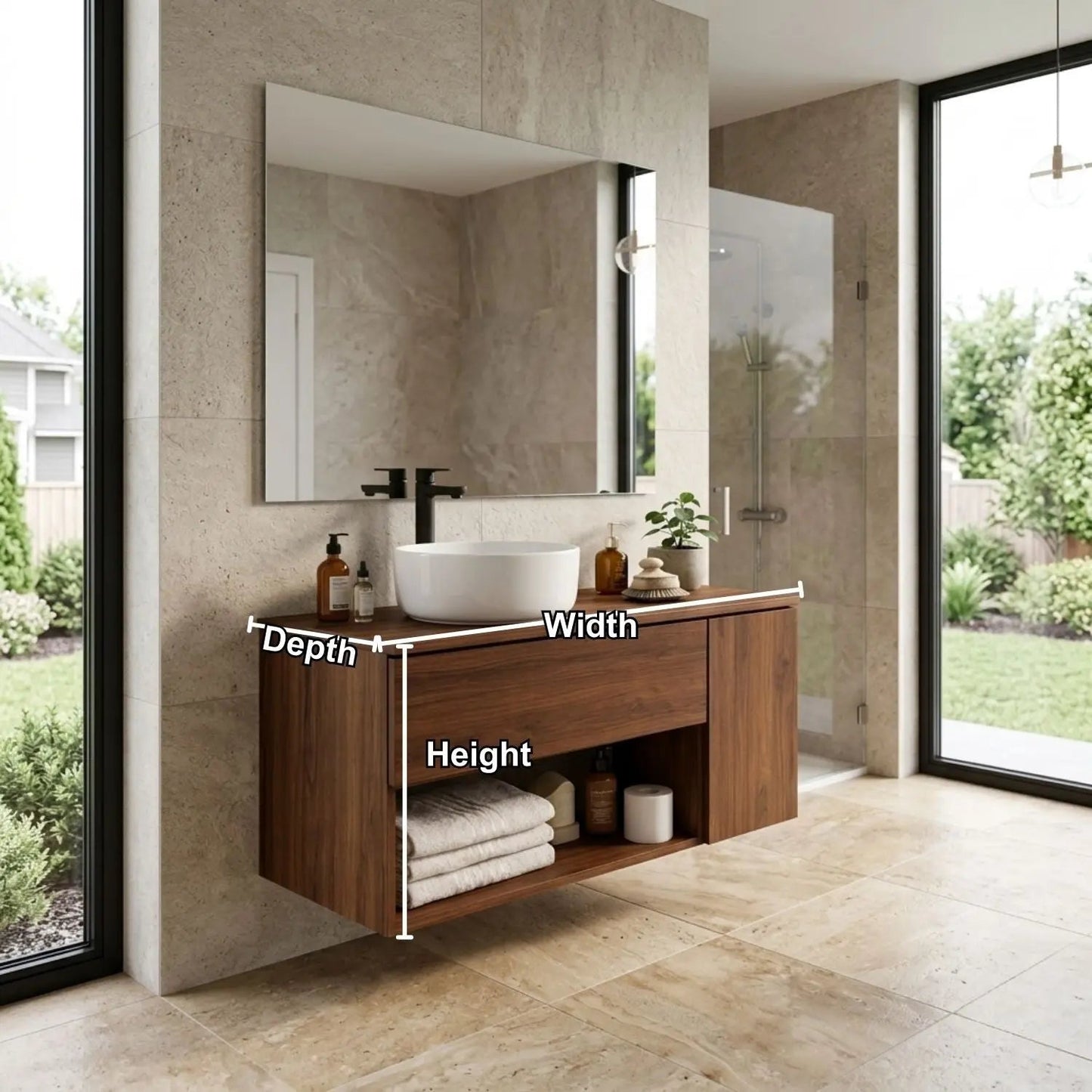 Floating Bathroom Vanity with Drawer and Open Shelf Storage Solid Wood Cabinet Kitchnce