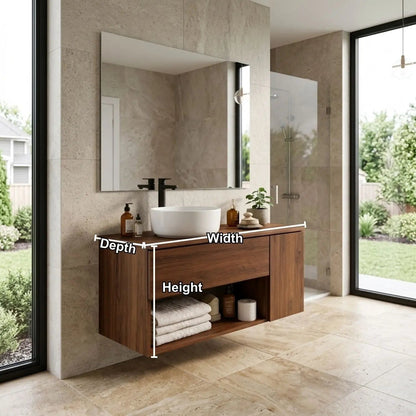 Floating Bathroom Vanity with Drawer and Open Shelf Storage Solid Wood Cabinet Kitchnce