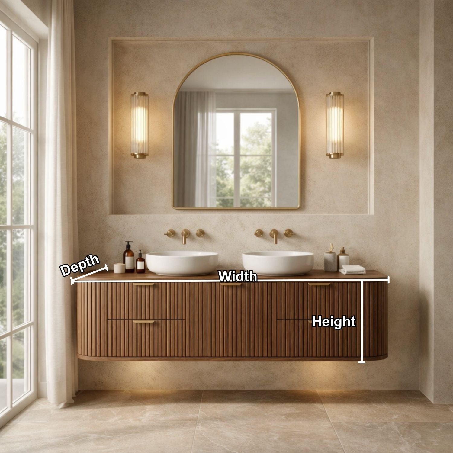 Handcrafted Floating Bathroom Vanity with Fluted Drawers – Elegant Wooden Design Kitchnce