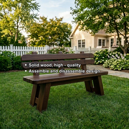 Solid Wood Outdoor Garden Bench with Slatted Backrest and A-Frame Legs
