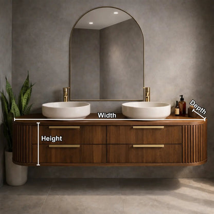 Floating Bathroom Vanity with Fluted Side Panels and Four Drawer Storage Design Kitchnce