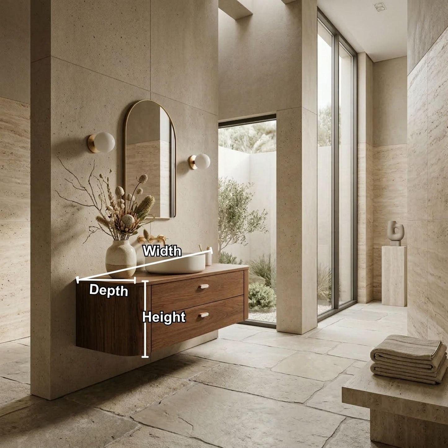 Floating Bathroom Vanity with Curved Edges and Spacious Drawers – Handcrafted Solid Wood Design Kitchnce