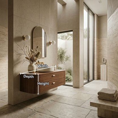 Floating Bathroom Vanity with Curved Edges and Spacious Drawers – Handcrafted Solid Wood Design Kitchnce