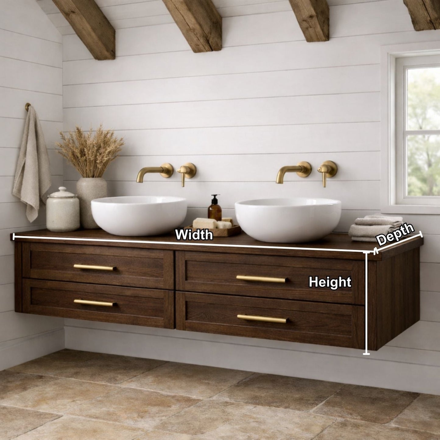 Handcrafted Solid Wood Floating Bathroom Vanity with Storage – Modern Wooden Design Kitchnce