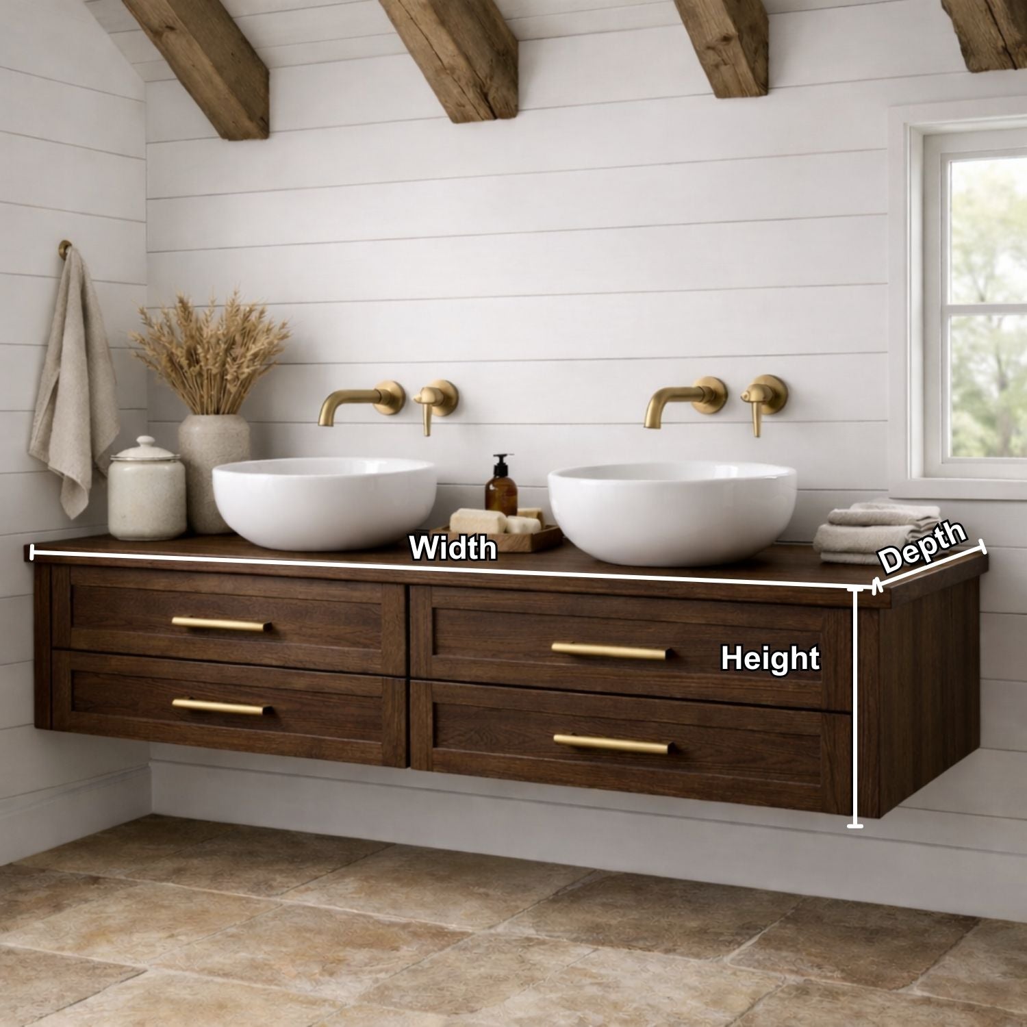 Handcrafted Solid Wood Floating Bathroom Vanity with Storage – Modern Wooden Design Kitchnce
