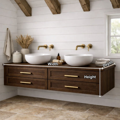 Handcrafted Solid Wood Floating Bathroom Vanity with Storage – Modern Wooden Design Kitchnce