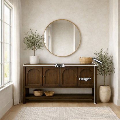 Solid Wood Console Table with Arched Doors – Rustic Storage Sideboard